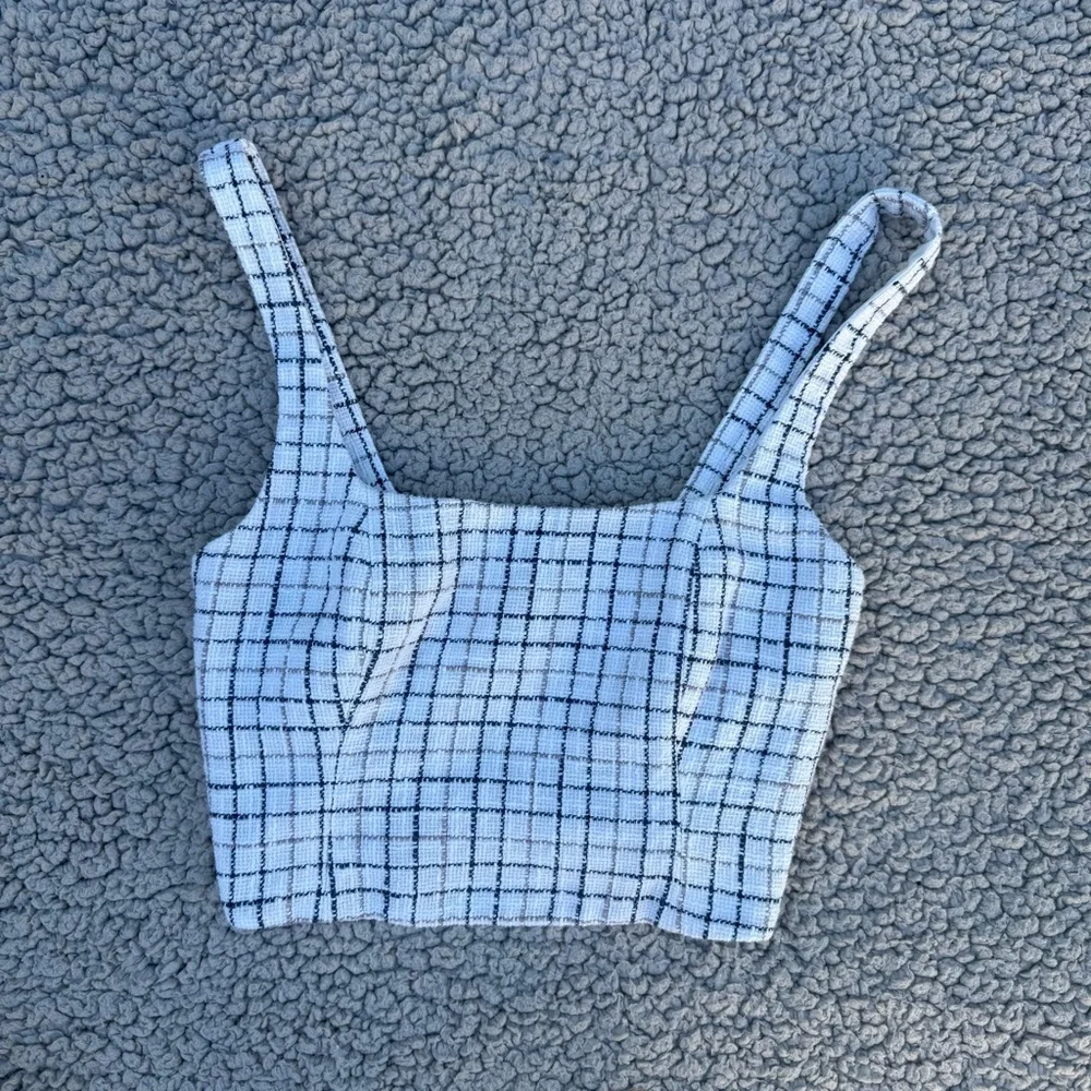 Abercrombie & Fitch Tweed Top In Blue Check Plaid Crop Top - Picture 3 of 4